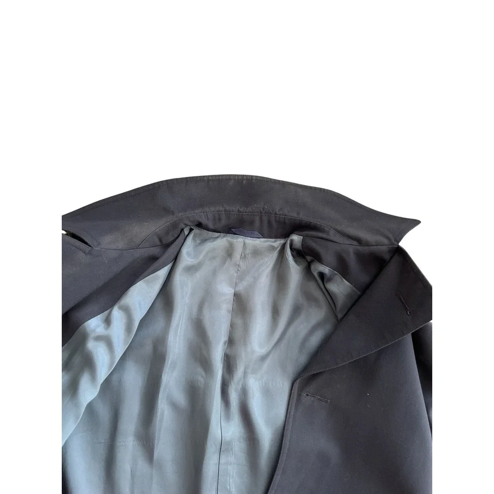 Vintage Cumberland Trench Coat Mens 40R Navy Blue Lined Made in Canada Long Coat